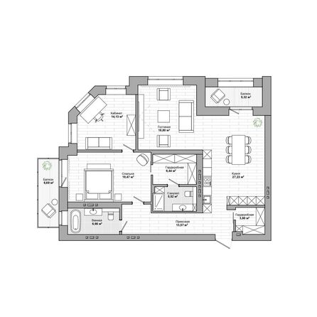 Планировка 3-комн 127,29 м²