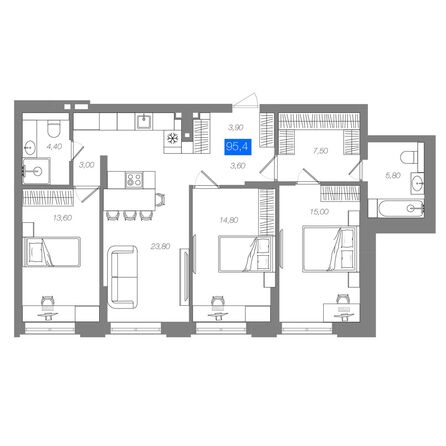 Планировка 3-комн 95,4 м²