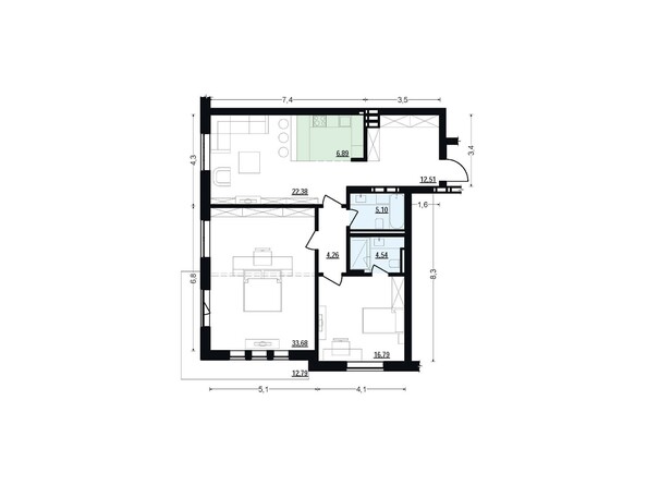 Планировка трехкомнатной квартиры 106,15 кв.м