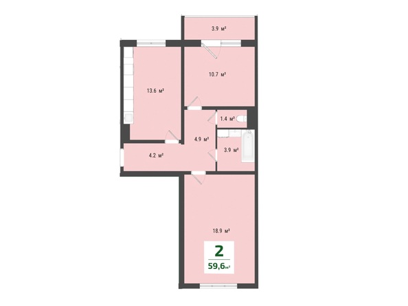 Планировка 2-комн 59,6 м²