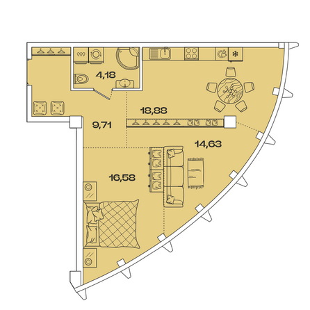 Планировка 2-комн 63,98 м²