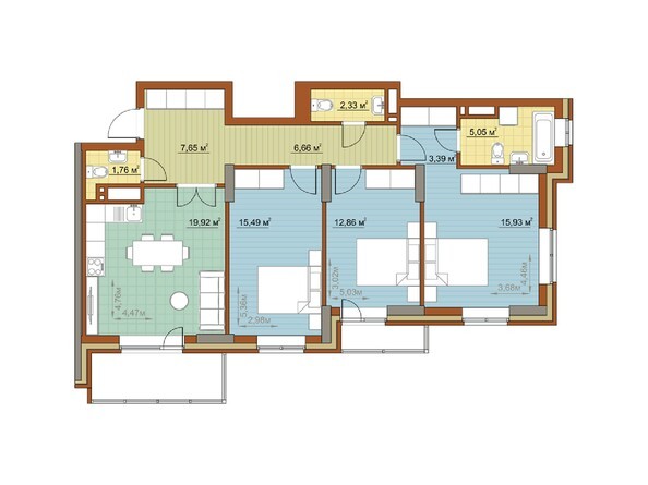 Планировка 3-комнатной квартиры 91,8 кв.м