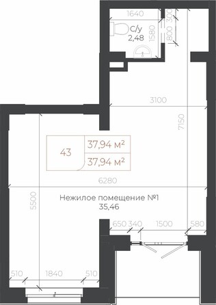Планировка Студия 37,94 м²