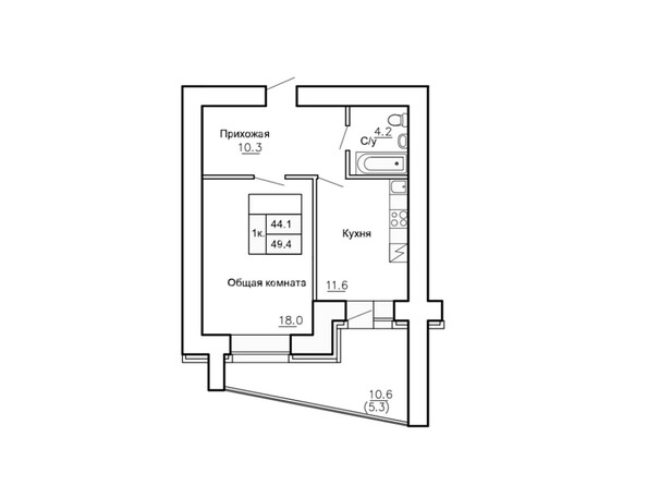 Планировка однокомнатной квартиры 49,4 кв.м