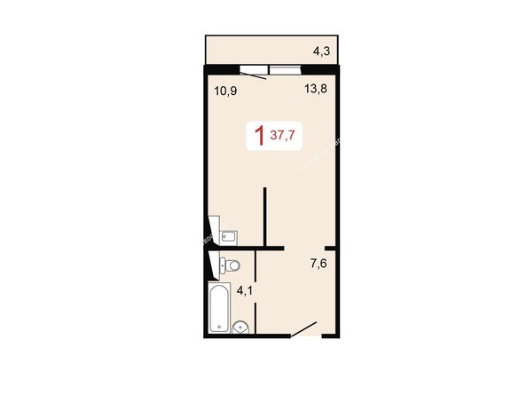 Планировка однокомнатной квартиры 37,7 кв.м