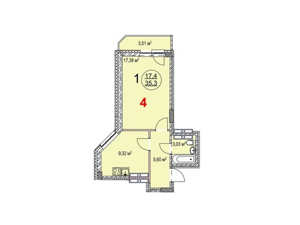 Планировка однокомнатной квартиры 35,3 кв.м