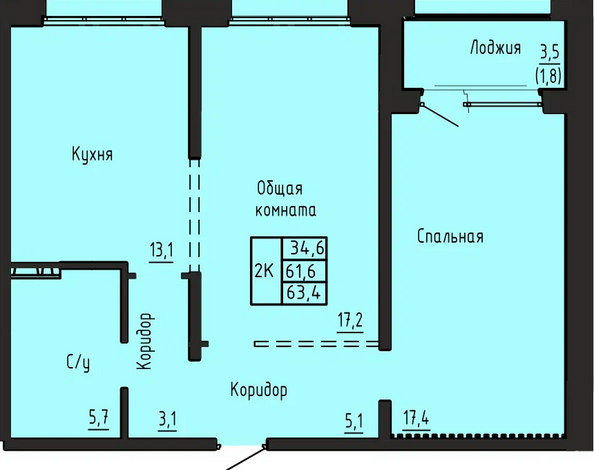 Планировка 2-комн 63,4 м²