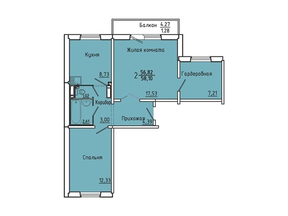 Планировка двухкомнатной квартиры 58,1 кв.м