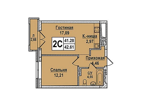2-комнатная 42,16 кв.м