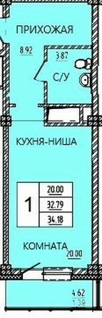 Планировка Студия 34,25 м²