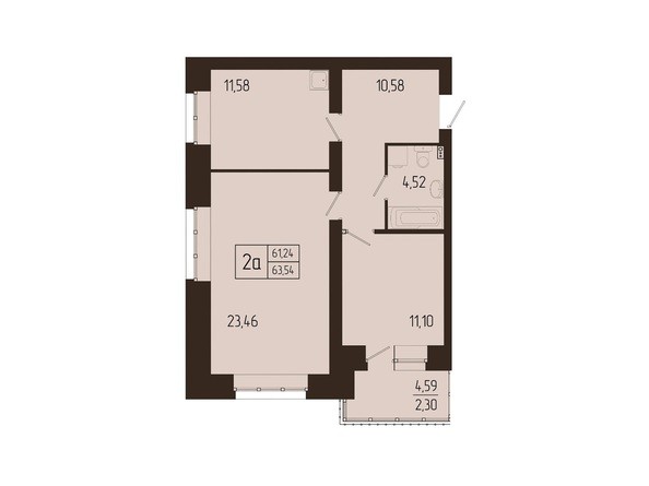Планировка двухкомнатной квартиры 63,54 кв.м