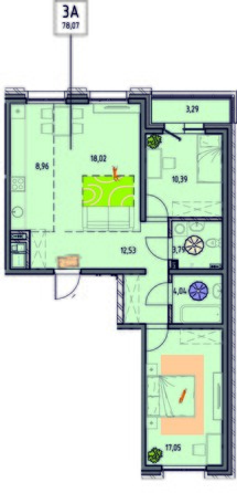 Планировка 3-комн 78,07 м²