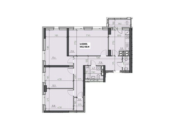Планировка четырехкомнатной квартиры 105,2 кв.м