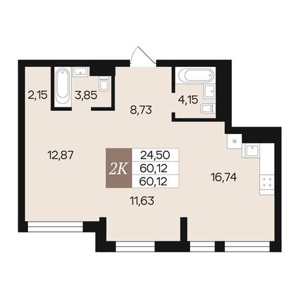 Планировка 2-комн 60,12 м²