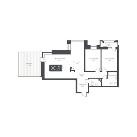 Планировка 3-комн 93,6 м²