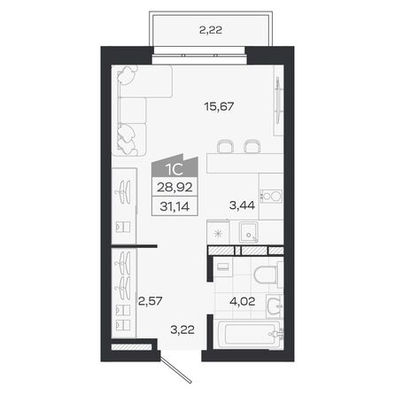Планировка Студия 28,92 м²