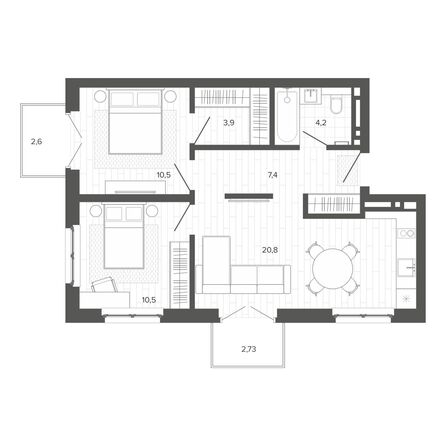Планировка 3-комн 62,11 м²