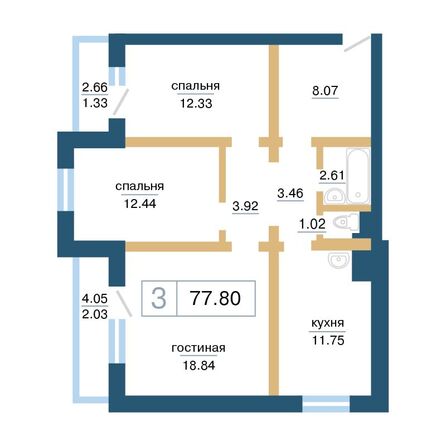 Планировка 3-комн 77,8 м²