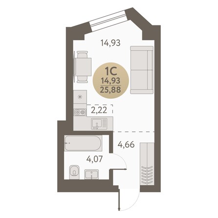 Планировка Студия 25,88, 26,01 м²