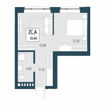 Планировка 2-комн 35,4 м²
