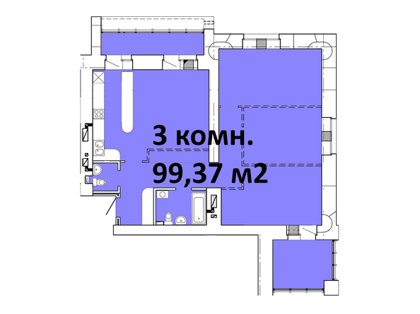 Типовая планировка 3-комнатной квартиры 99,37 кв.м