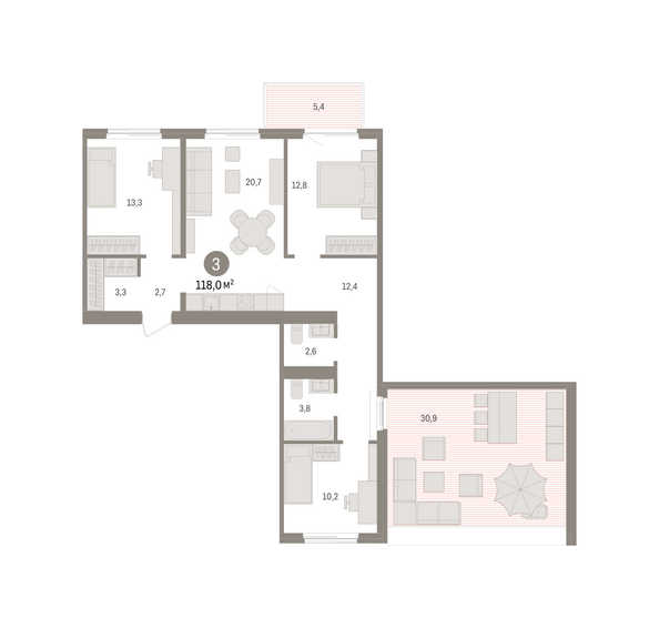 Планировка 3-комн 117,97 м²