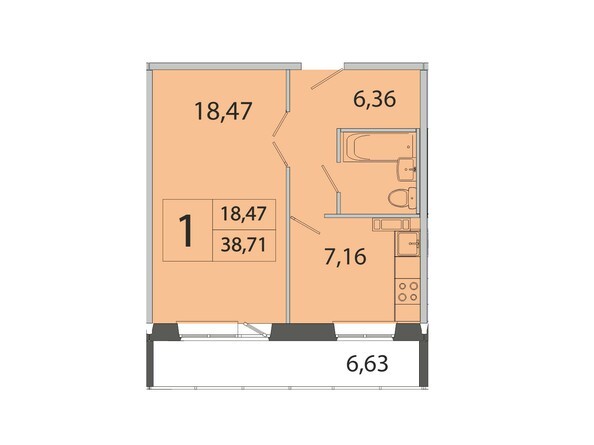 Планировка однокомнатной квартиры 38,71 кв.м
