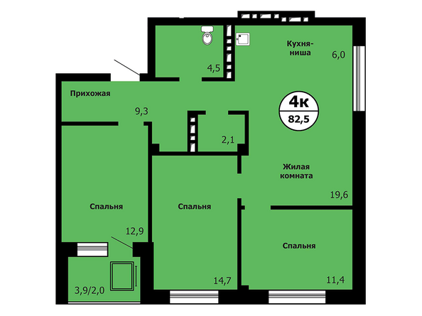 Типовая планировка 4-комнатной квартиры 82,5 кв.м
