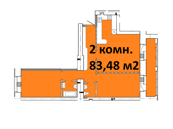 Типовая планировка 2-комнатной квартиры 83,48 кв.м