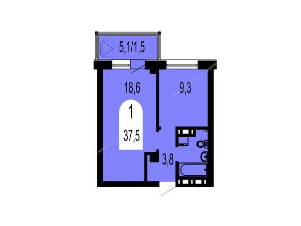 Планировка однокомнатной квартиры 37,5 кв.м
