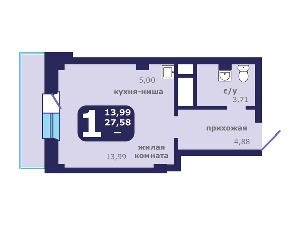 Планировка 1-комн 31,57, 31,71 м²