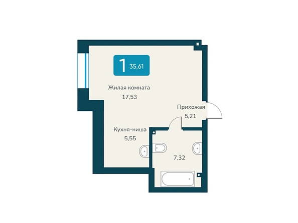 Планировка 1-комн 35,61 м²