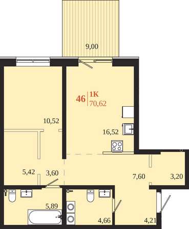 Планировка 1-комн 70,62 м²