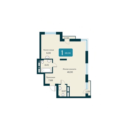 Планировка 3-комн 68,06, 68,08 м²