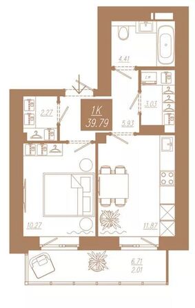 Планировка 1-комн 39,79 м²