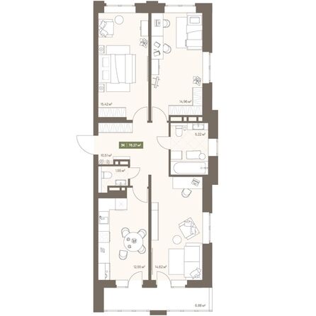 Планировка 3-комн 78,27 м²