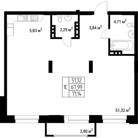 Планировка Студия 69,2 - 69,7 м²