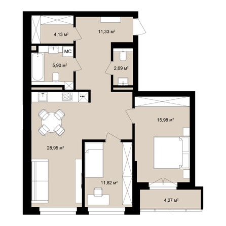 Планировка 3-комн 82,88 - 84,51 м²