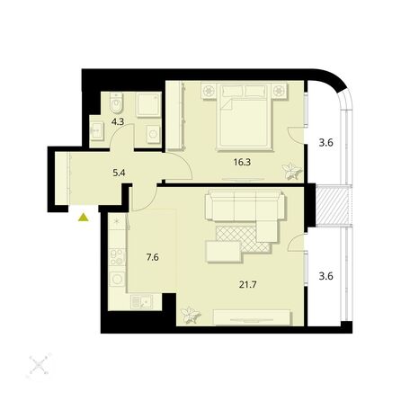 Планировка 2-комн 62,44 м²