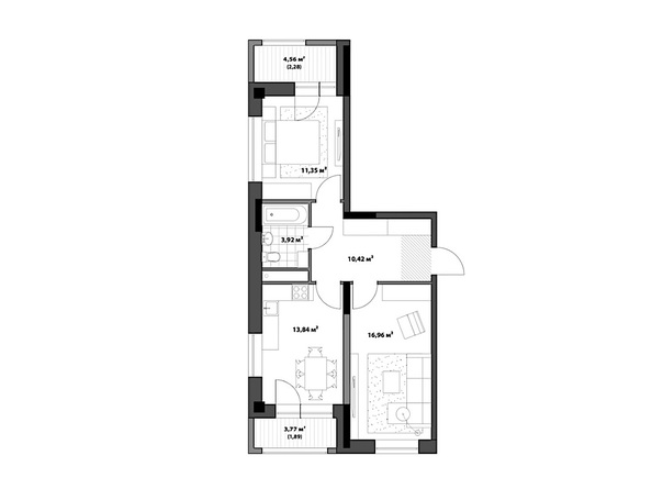 Планировка 2-комн 60,66 м²