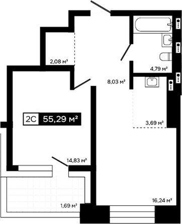 Планировка 2-комн 53,6 м²