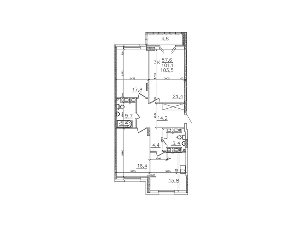 Планировка трехкомнатной квартиры 101,1 кв.м