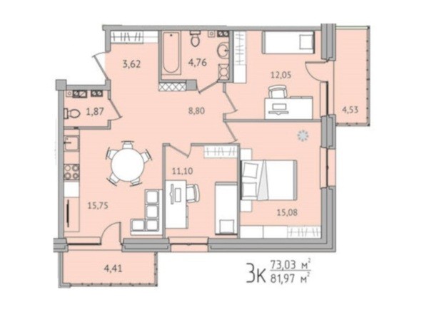 3-комнатная 81,97 кв.м
