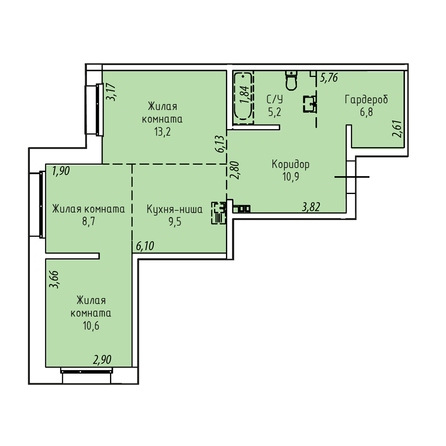 Планировка 3-комн 64,5 - 64,9 м²