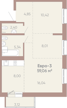 Планировка 3-комн 59,06 м²