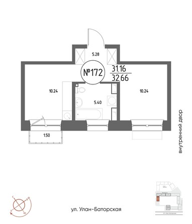 Планировка 1-комн 30,88 - 32,66 м²