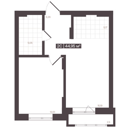 Планировка 2-комн 44,95 м²