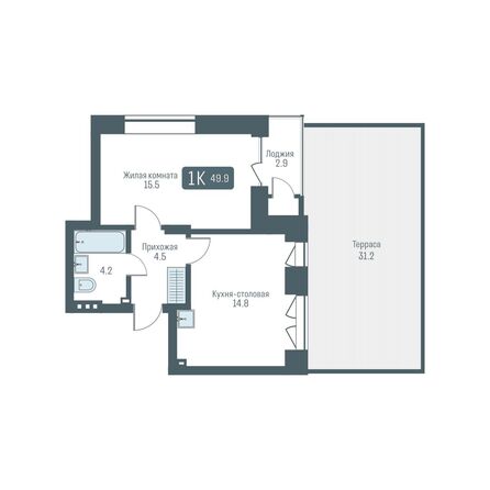 Планировка 1-комн 49,9 м²