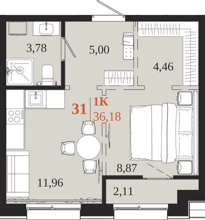 Планировка 1-комн 36,18 м²