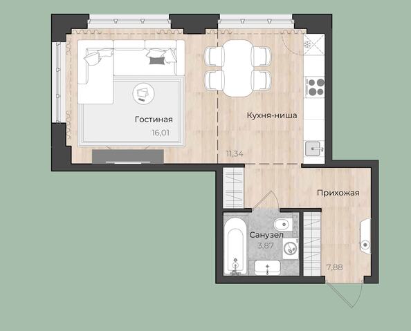 Планировка 1-комн 39,1 м²